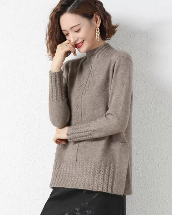 Loose Split-Side Solid Color Half Turtleneck Sweater Tops