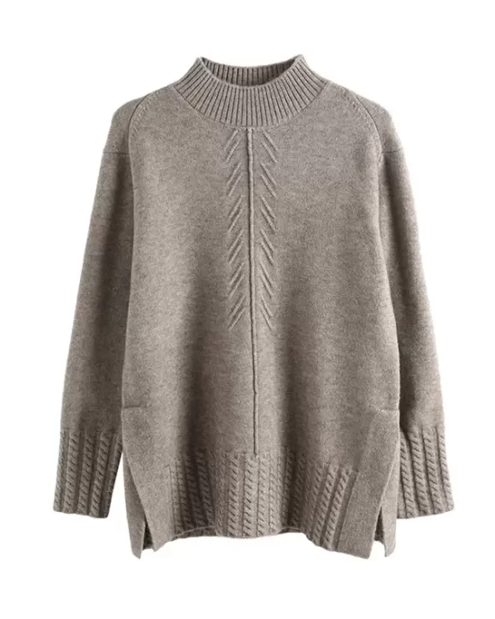 Loose Split-Side Solid Color Half Turtleneck Sweater Tops