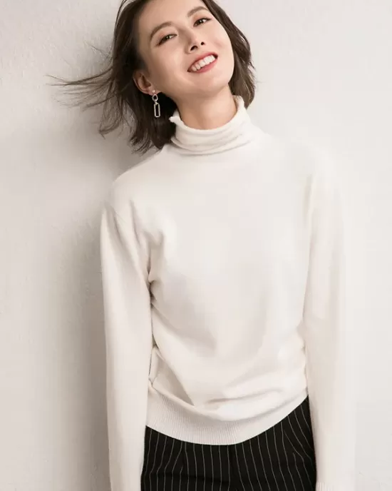 Simple Loose Long Sleeves Solid Color High-Neck Sweater Tops