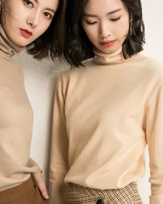 Simple Loose Long Sleeves Solid Color High-Neck Sweater Tops