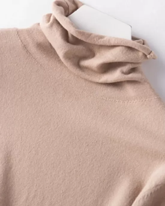 Simple Loose Long Sleeves Solid Color High-Neck Sweater Tops