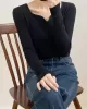 Urban Skinny Long Sleeves Elasticity Solid Color V-Neck Sweater Tops Pullovers