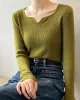 Urban Skinny Long Sleeves Elasticity Solid Color V-Neck Sweater Tops Pullovers