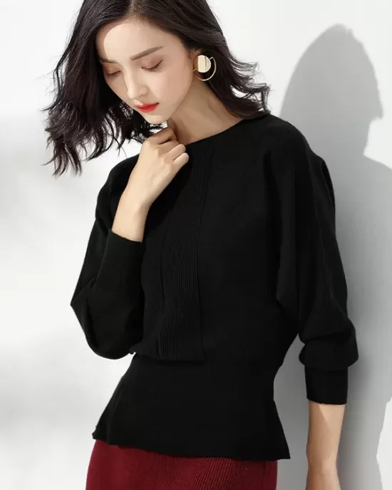 Casual Long Sleeves Solid Color Boat Neck Tunic Sweater Tops