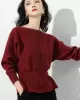 Casual Long Sleeves Solid Color Boat Neck Tunic Sweater Tops