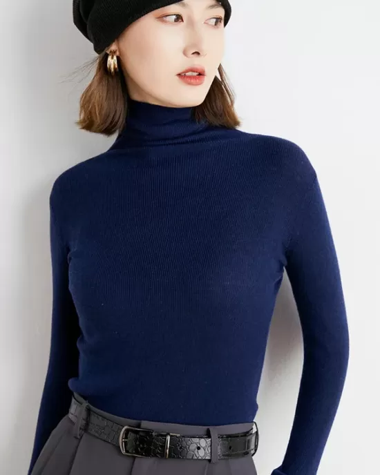 Simple Skinny Long Sleeves Solid Color High-Neck Sweater Tops Pullovers