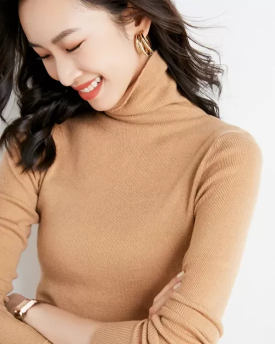 Simple Skinny Long Sleeves Solid Color High-Neck Sweater Tops Pullovers