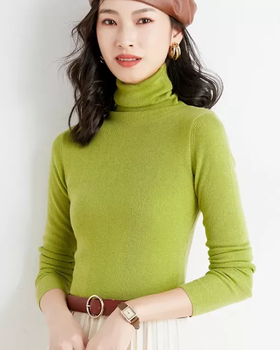 Simple Skinny Long Sleeves Solid Color High-Neck Sweater Tops Pullovers