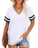 Contrast Color Striped Loose Short Sleeves V-Neck T-Shirts