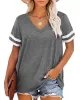 Contrast Color Striped Loose Short Sleeves V-Neck T-Shirts