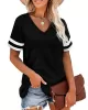 Contrast Color Striped Loose Short Sleeves V-Neck T-Shirts