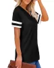 Contrast Color Striped Loose Short Sleeves V-Neck T-Shirts