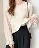 Pleated Solid Color Flared Sleeves Loose Round-Neck T-Shirts