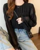 Pleated Solid Color Flared Sleeves Loose Round-Neck T-Shirts