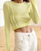 Pleated Solid Color Long Sleeves Skinny Round-Neck T-Shirts