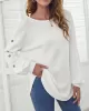 Simple Loose Long Sleeves Solid Color Round-Neck T-Shirts Tops