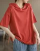 Hooded Solid Color Short Sleeves Hooded T-Shirts Tops