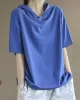 Hooded Solid Color Short Sleeves Hooded T-Shirts Tops