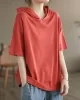 Hooded Solid Color Short Sleeves Hooded T-Shirts Tops