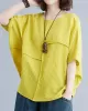 Solid Color Split-Joint Batwing Sleeves Loose Round-neck T-Shirts Tops