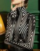 Striped Long Sleeves Skinny High-Neck T-Shirts Tops