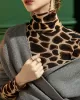 Leopard Long Sleeves Skinny High-neck T-Shirts Tops