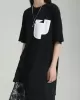 Asymmetric Contrast Color Split-Joint Loose Short Sleeves Round-neck T-shirts