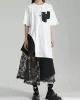 Asymmetric Contrast Color Split-Joint Loose Short Sleeves Round-neck T-shirts