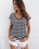 Casual Loose Striped V-Neck T-Shirts Tops