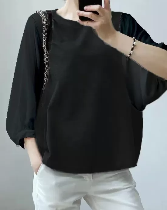 Split-Joint Half Sleeves Loose Round-Neck T-Shirts