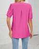 Hollow Solid Color Bishop Sleeve Loose V-neck T-Shirts Tops