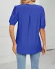 Hollow Solid Color Bishop Sleeve Loose V-neck T-Shirts Tops