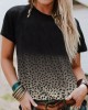 Gradient Leopard Printed Loose Short Sleeves Round-Neck T-Shirts