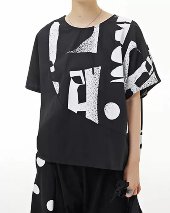 Printed Loose Short Sleeves Round-neck T-Shirts Tops