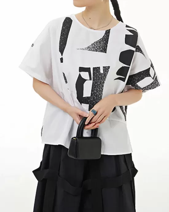 Printed Loose Short Sleeves Round-neck T-Shirts Tops