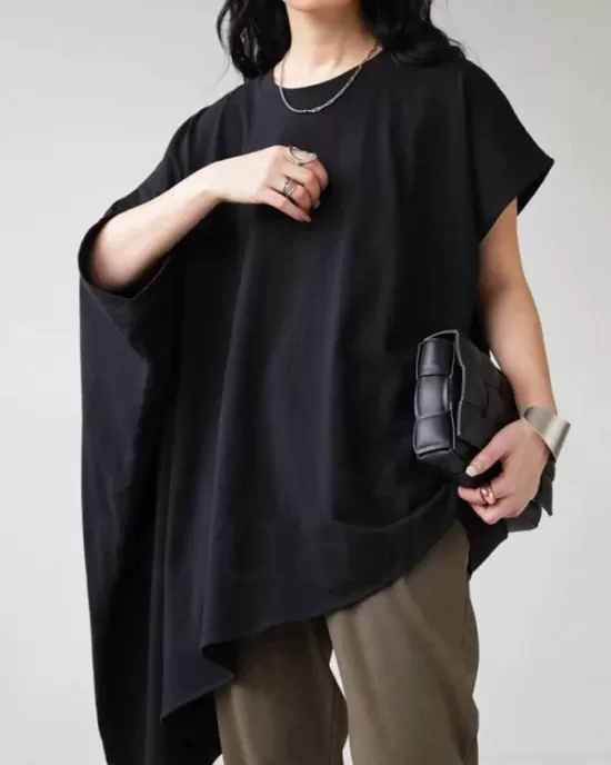 Solid Color Batwing Sleeves Half Sleeves Round-Neck T-Shirts Tops