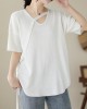 Solid Color Loose Short Sleeves V-neck T-shirts