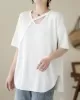 Solid Color Loose Short Sleeves V-neck T-shirts