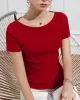 Pleated Solid Color Irregular clipping Short Sleeves Round-neck T-Shirts Tops