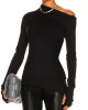 Stylish Solid Color One-Shoulder Long Sleeves T-Shirt Top