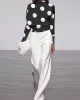 Long Sleeves Loose Polka Dot Stand Collar T-Shirts