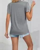 Applique Loose Short Sleeves V-Neck T-Shirts Tops