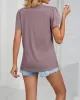 Applique Loose Short Sleeves V-Neck T-Shirts Tops