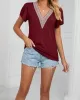 Applique Loose Short Sleeves V-Neck T-Shirts Tops