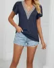 Applique Loose Short Sleeves V-Neck T-Shirts Tops