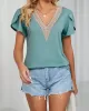 Applique Loose Short Sleeves V-Neck T-Shirts Tops