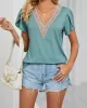 Applique Loose Short Sleeves V-Neck T-Shirts Tops