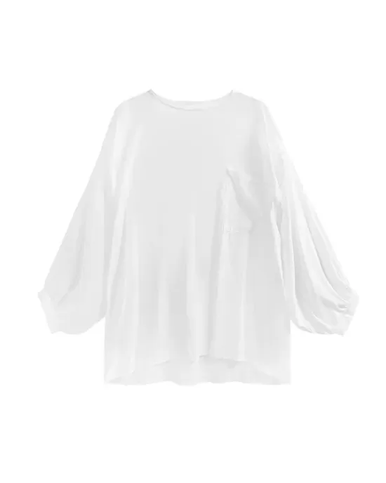 High-Low  Sleeves  See-Through Solid Color Round-Neck T-Shirts Tops