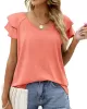 Falbala Solid Color Split-Joint Loose Short Sleeves V-Neck T-Shirts