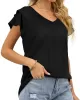 Falbala Solid Color Split-Joint Loose Short Sleeves V-Neck T-Shirts